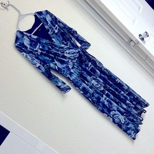 Blue floral wrap dress